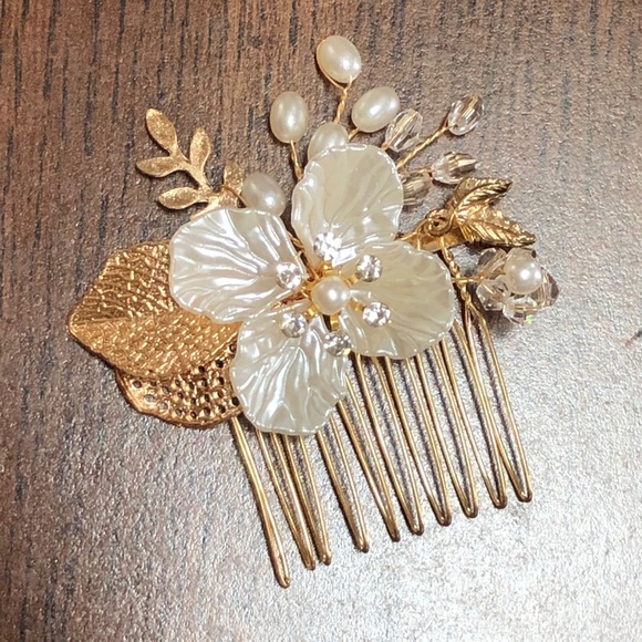 (New) Bridal Gold Flower Leaf Hair Comb for Wedding Prom Party Bride Bridesmaid - Picture 3 of 5